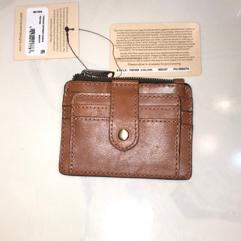 Patricia Nash Cassis Vintage Distressed Leather Card Case Wallet In Biscuit NWT